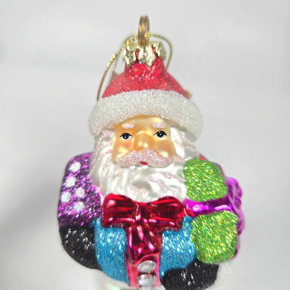 Nice Blown Glass Christmas Ornament Santa Glitter Sparkle Bejeweled‎ Costco - Picture 6 of 9
